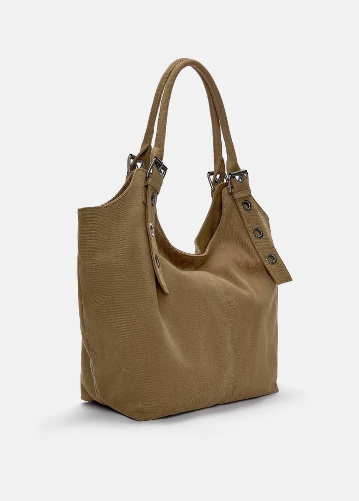 Kanvas tokalı shopper çanta
